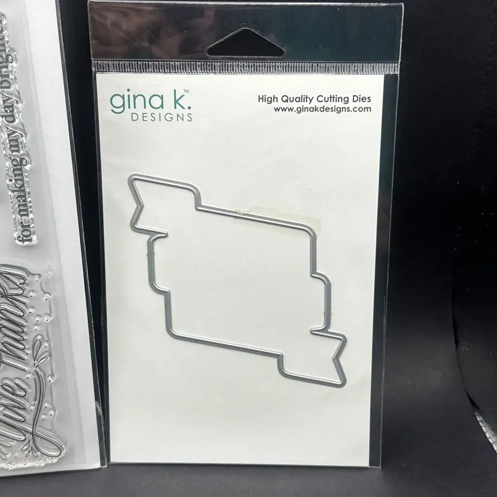 Gina K. Designs THANK YOU GREETINGS Clear Stamp Set  Banner Die New sentiments